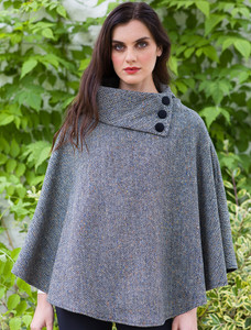 Mucros Tweed Poncho -Grey Herringbone [FREE Express Shipping Offer]