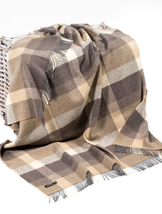 Luxury Cashmere Wool Throw - Beige & Cream Check