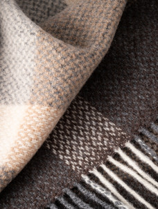 Luxury Cashmere Wool Throw - Beige & Cream Check