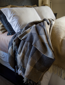 Luxury Cashmere Wool Throw - Beige & Cream Check