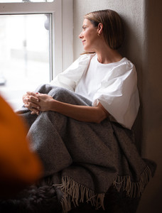 Luxury Cashmere Wool Throw - Grey Herringbone