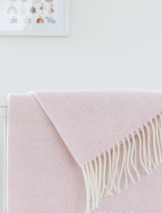 Wool Cashmere Baby Throw - Pink Herringbone