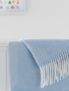 Wool Cashmere Baby Throw - Blue Herringbone