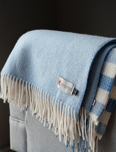 Wool Cashmere Baby Throw - Blue Herringbone
