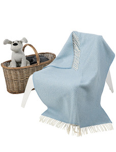 Wool Cashmere Baby Throw - Blue Herringbone