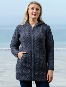 Hooded Coatigan with Celtic Knot Zipper Pull - Cormorant Blue