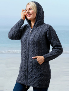 Hooded Coatigan with Celtic Knot Zipper Pull - Cormorant Blue