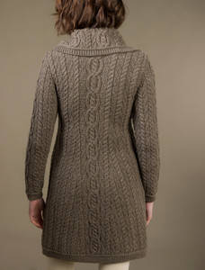 Large Collar Aran Coat - Brown