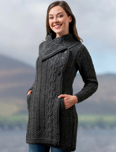 Large Collar Aran Coat -Charcoal