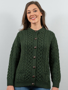 Merino Wool Aran Lumber Jacket - Army Green