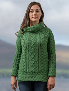 Aran Cowl Neck Tunic Sweater -Kiwi