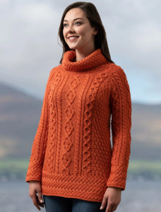 Aran Cowl Neck Tunic Sweater - Autunm Leaf