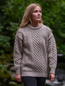 Cable Knit Crew Neck Aran Wool Sweater - Skiddaw