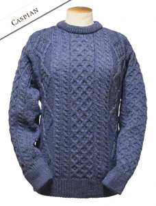 Cable Knit Crew Neck Aran Wool Sweater - Caspian