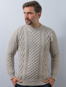 Heavyweight Merino Wool Aran Sweater - Silver