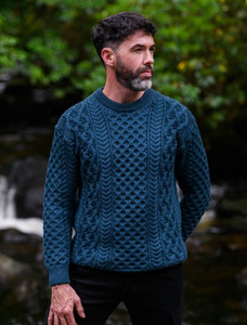 Heavyweight Merino Wool Aran Sweater - Atlantic