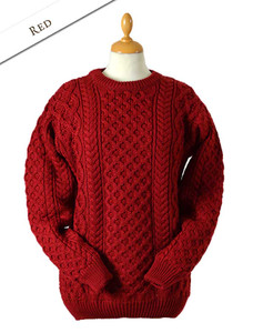 Heavyweight Merino Wool Aran Sweater - Red