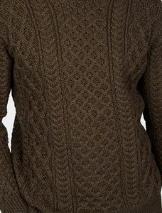 Pattern Detail of Heavyweight Merino Wool Aran Sweater