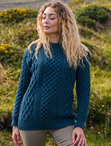 Heavyweight Merino Wool Aran Sweater - Atlantic
