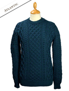 Heavyweight Merino Wool Aran Sweater - Atlantic