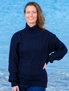 Merino Wool Turtleneck Sweater - Navy