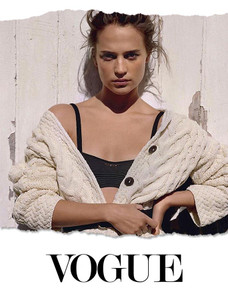Oscar winning Actresses Alica Vikander wearing Aran Sweater Market for British Vogue - August Edition