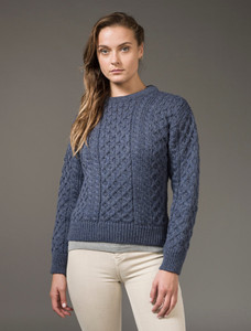 Women's Heavyweight Traditional Aran Wool Sweater - Caspian