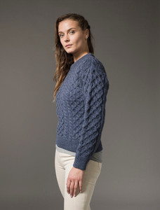 Women's Heavyweight Traditional Aran Wool Sweater - Caspian