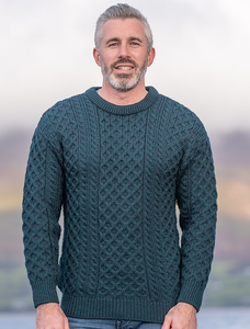 Mens Traditional Aran Irish Wool Sweater - Blackwatch