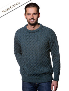 Mens Traditional Irish Wool Sweater - Moss Green