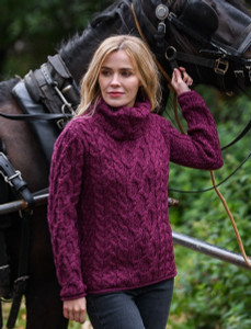 Womens Turtleneck Cable Knit Sweater -Purple
