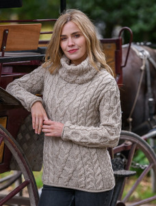 Womens Turtleneck Cable Knit Sweater - Parsnip