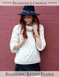 Blogger's Choice: Womens Turtleneck Cable Knit Sweater - Retro Flame - Natural White