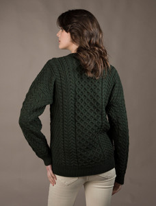 Women's Merino Aran Sweater - Army Green
