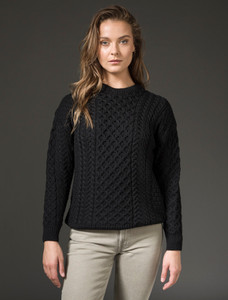 Women's Merino Aran Sweater - Black