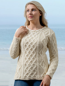 Lambay Aran Sweater for Women - White