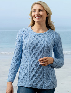 Lambay Aran Sweater for Women - Morning Sky