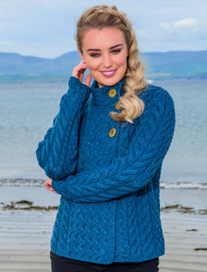 Super Soft Trellis and Cable Cardigan - Irish Sea