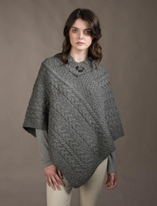 Cable Aran Poncho With Button Detail‎