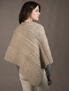 Cable Poncho with Aran Button Detail - Wicker
