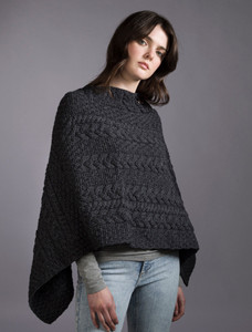 Cable Aran Poncho With Button Detail‎‎