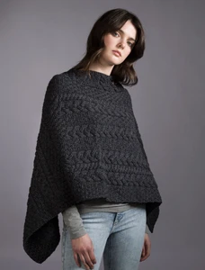 Cable Poncho with Aran Button Detail - Derby