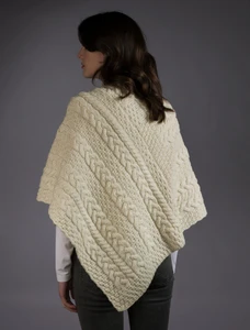 Cable Poncho with Aran Button Detail - White