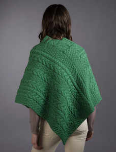 Cable Poncho with Aran Button Detail - Kiwi