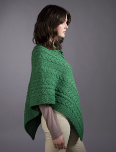 Cable Poncho with Aran Button Detail - Kiwi