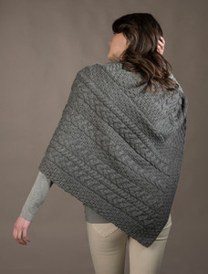Cable Poncho with Aran Button Detail - Grey