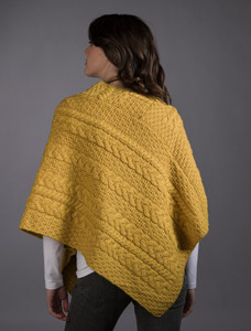 Cable Poncho with Aran Button Detail - Sunflower Yellow
