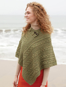 Cable Poncho with Aran Button Detail - Irish Moss
