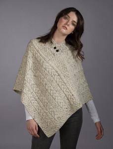 Cable Poncho with Aran Button Detail - Aran Nep