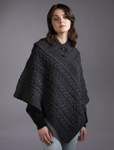 Cable Poncho with Aran Button Detail - Derby